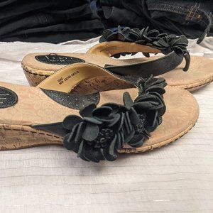 Black B.O.C Floral wedge sandals